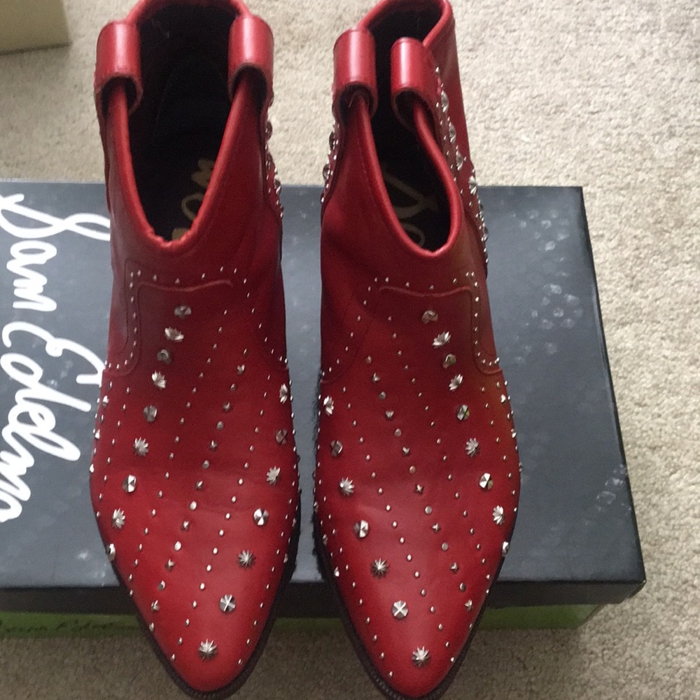 Sam Edelman Red Studded Ankle Boots